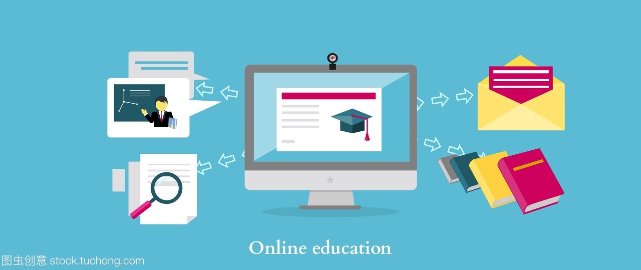 在線教育圖標平面設計風格。大學網絡,學校知識,培訓學習,電子學習計算機網絡,科學研究,研究信息說明